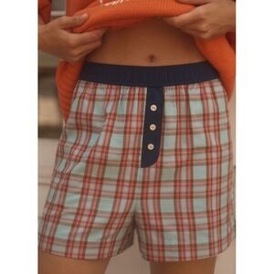 Anthropologie Lyrebird Large Flannel Pajama Boxer Sleep Short Blue Plaid Bottom